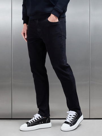 Straight Leg Denim Jeans in Solid Black