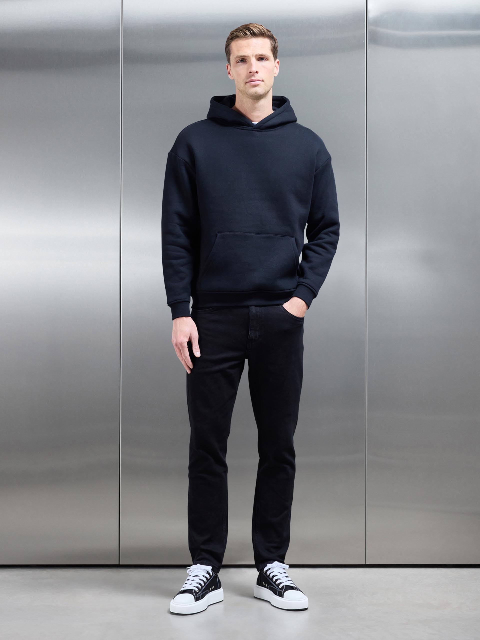Straight Leg Denim Jeans in Solid Black