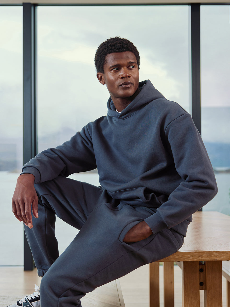 Relaxed Fit Hoodie in Slate Blue