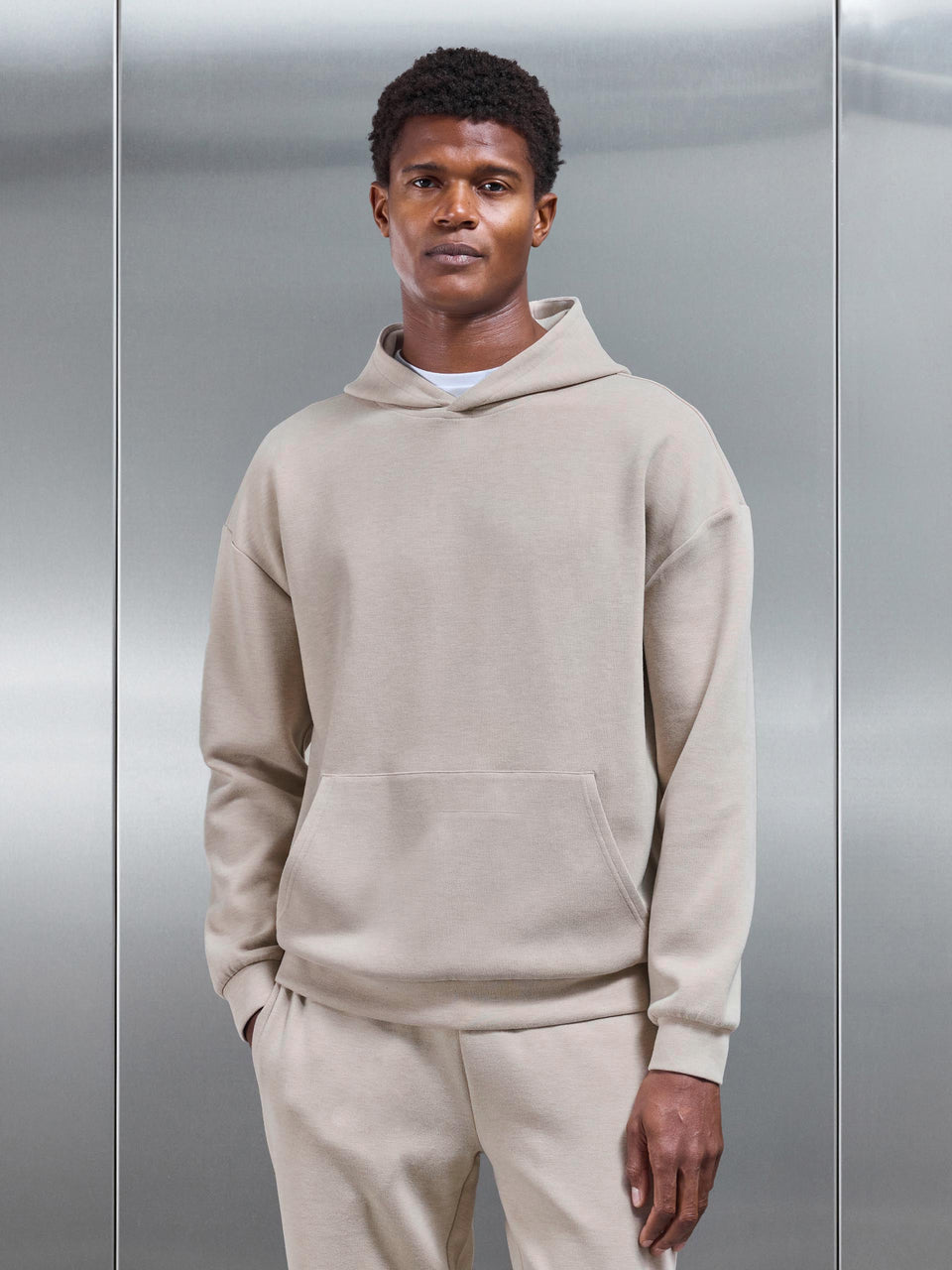 Relaxed Fit Knitted Hoodie in Beige
