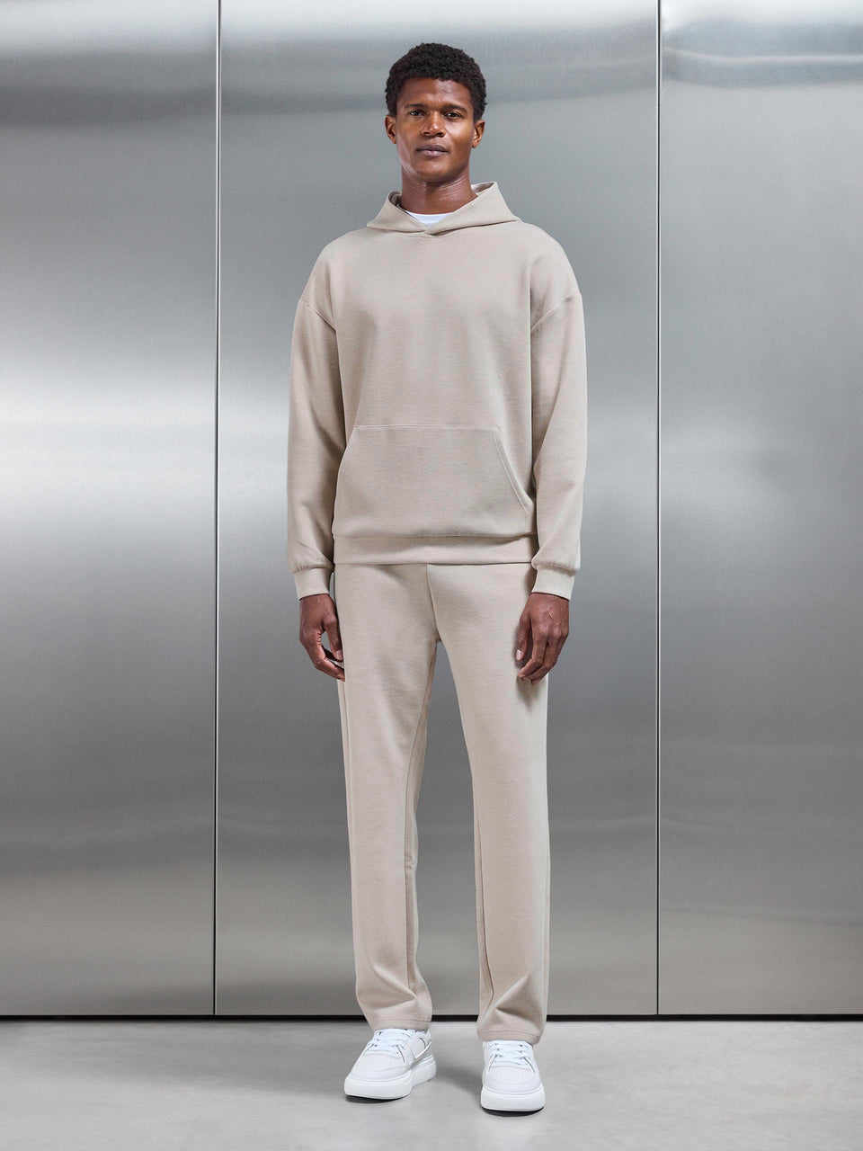 Relaxed Fit Knitted Hoodie in Beige