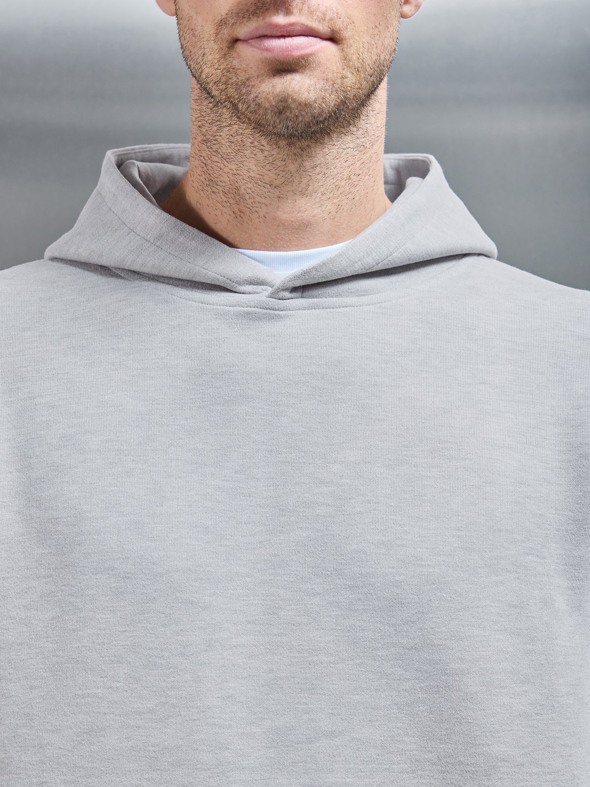 Relaxed Fit Knitted Hoodie in Marl Grey