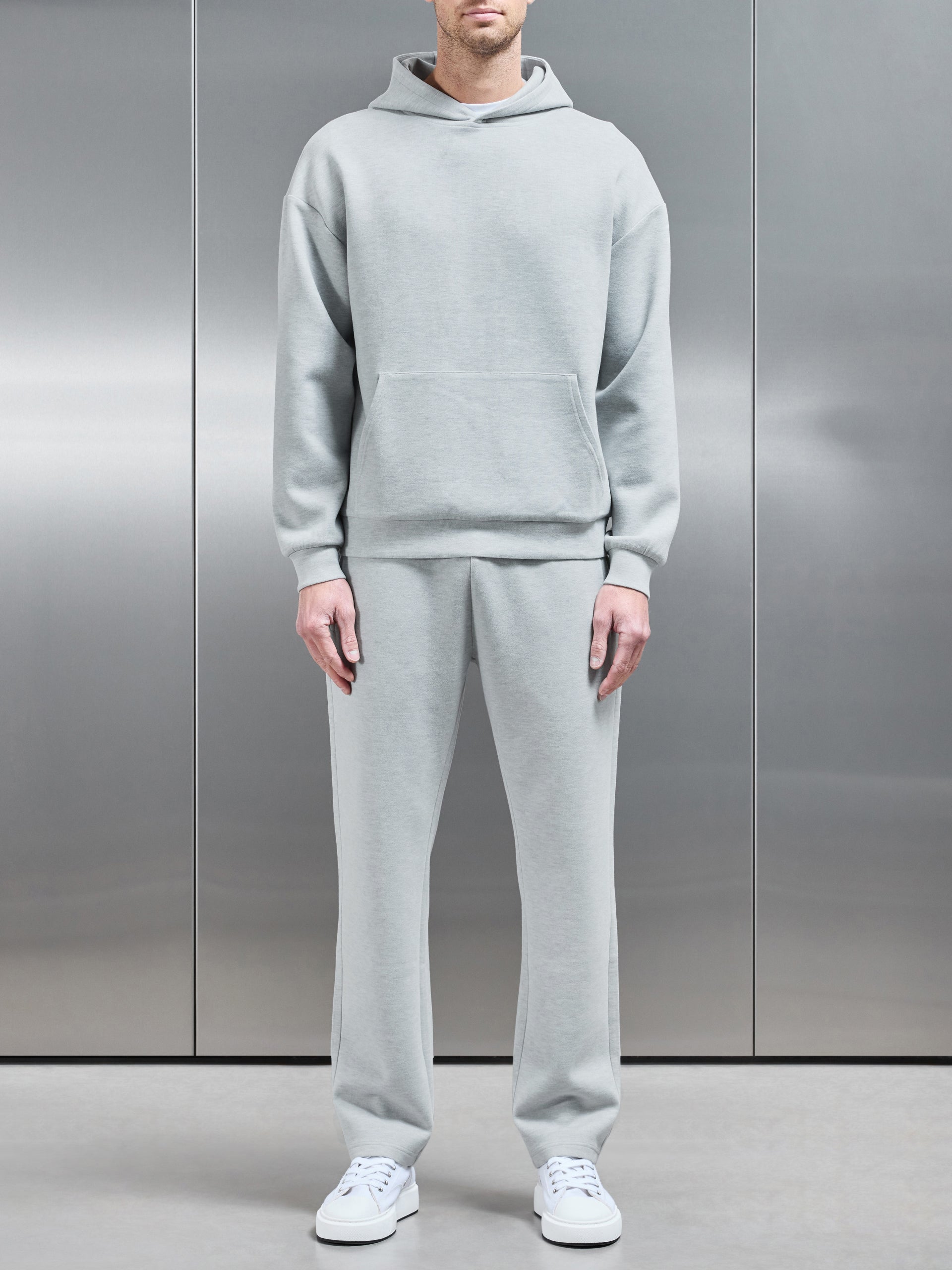Relaxed Fit Knitted Hoodie in Marl Grey