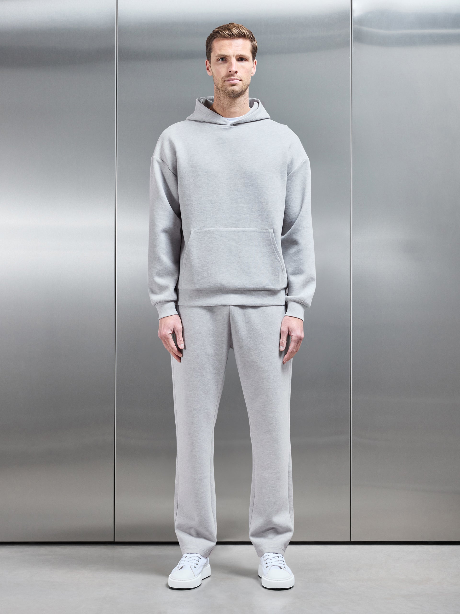 Relaxed Fit Knitted Hoodie in Marl Grey