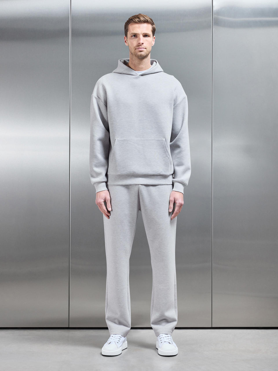 Relaxed Fit Knitted Hoodie in Marl Grey