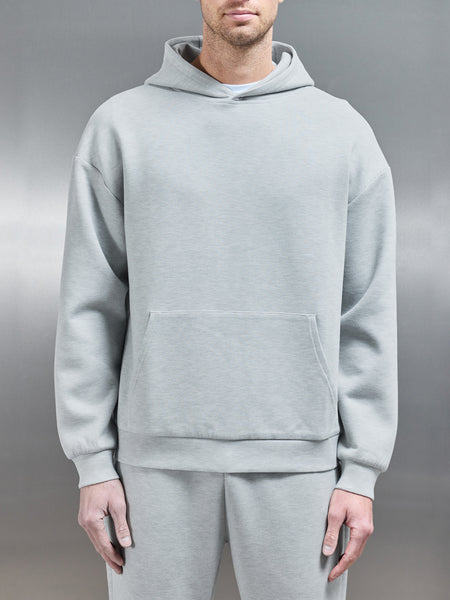 Relaxed Fit Knitted Hoodie in Marl Grey