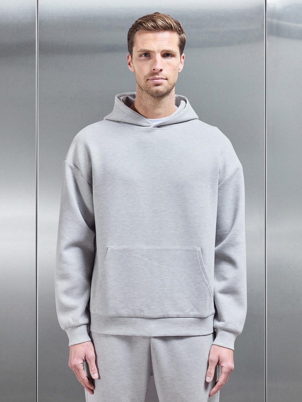 Relaxed Fit Knitted Hoodie in Marl Grey