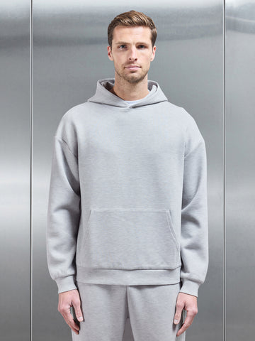 Relaxed Fit Knitted Hoodie in Marl Grey