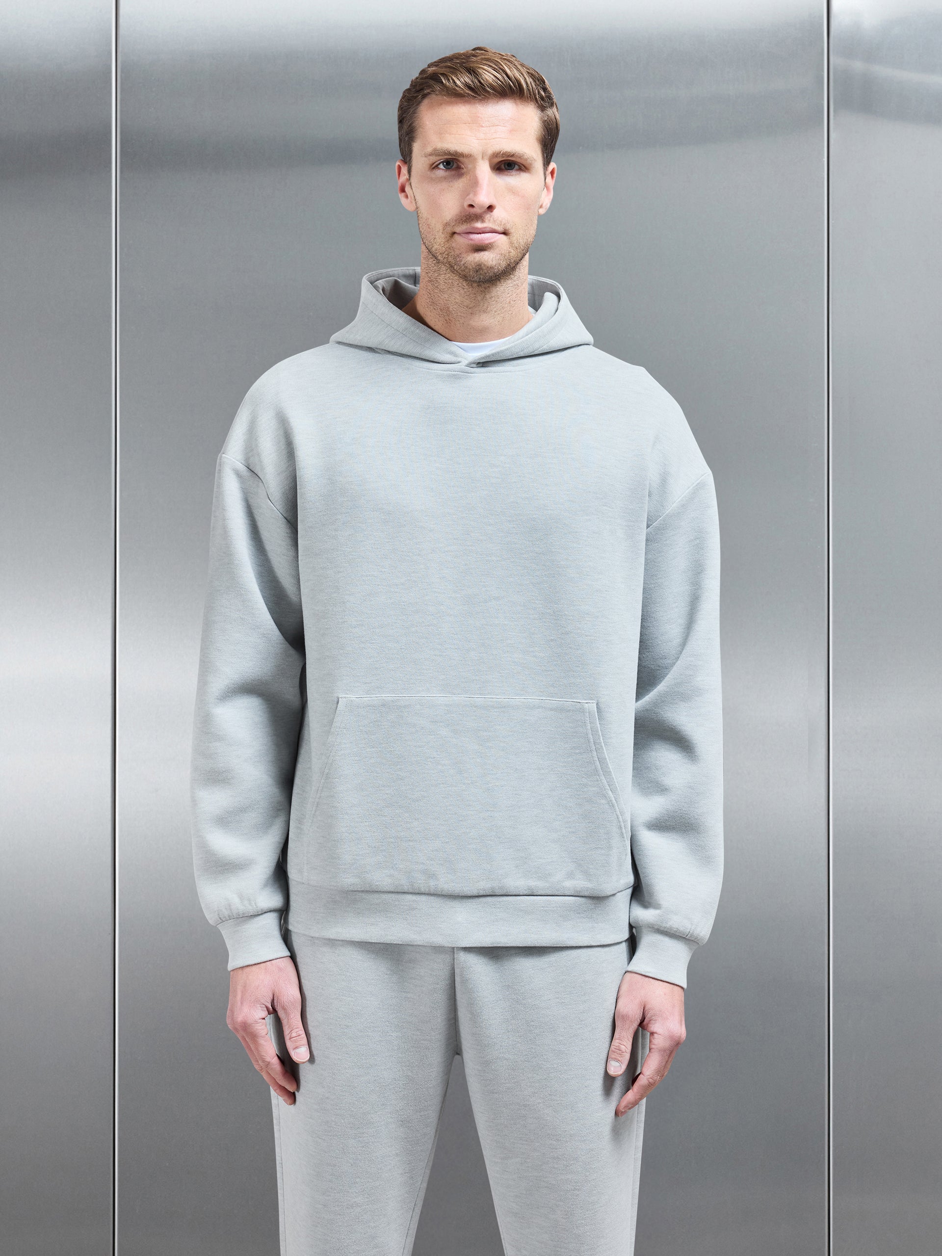 Relaxed Fit Knitted Hoodie in Marl Grey