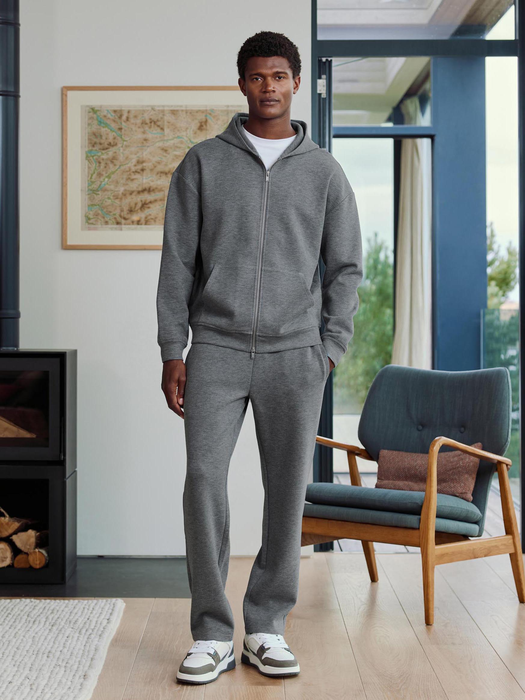 Relaxed Fit Knitted Zip Through Hoodie in Charcoal Marl