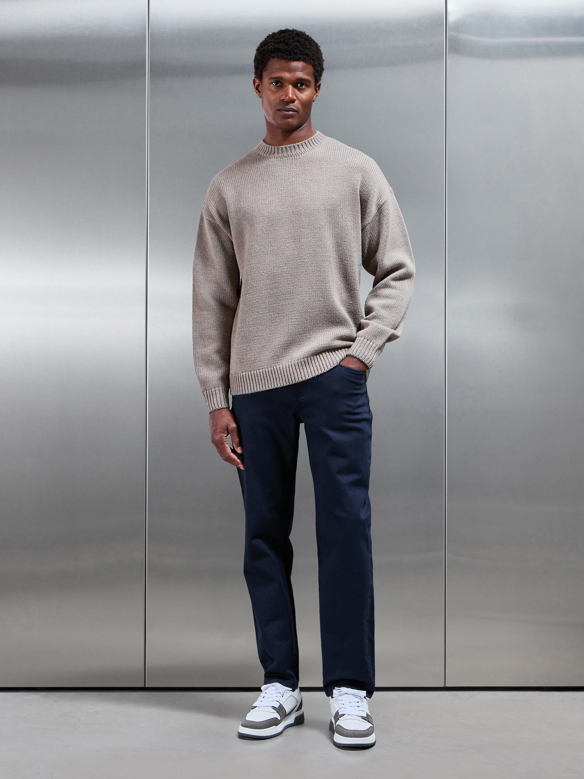 Relaxed Fit Knitted Sweatshirt in Beige Taupe