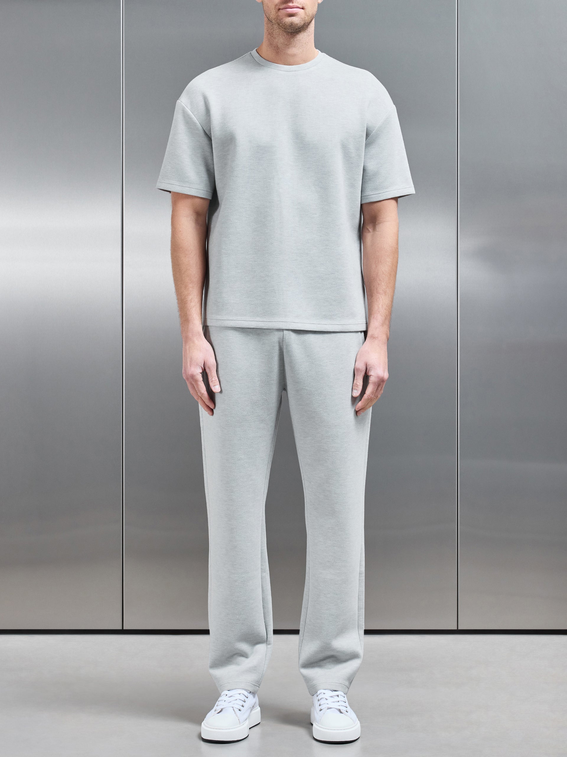 Relaxed Fit Knitted T-Shirt in Marl Grey