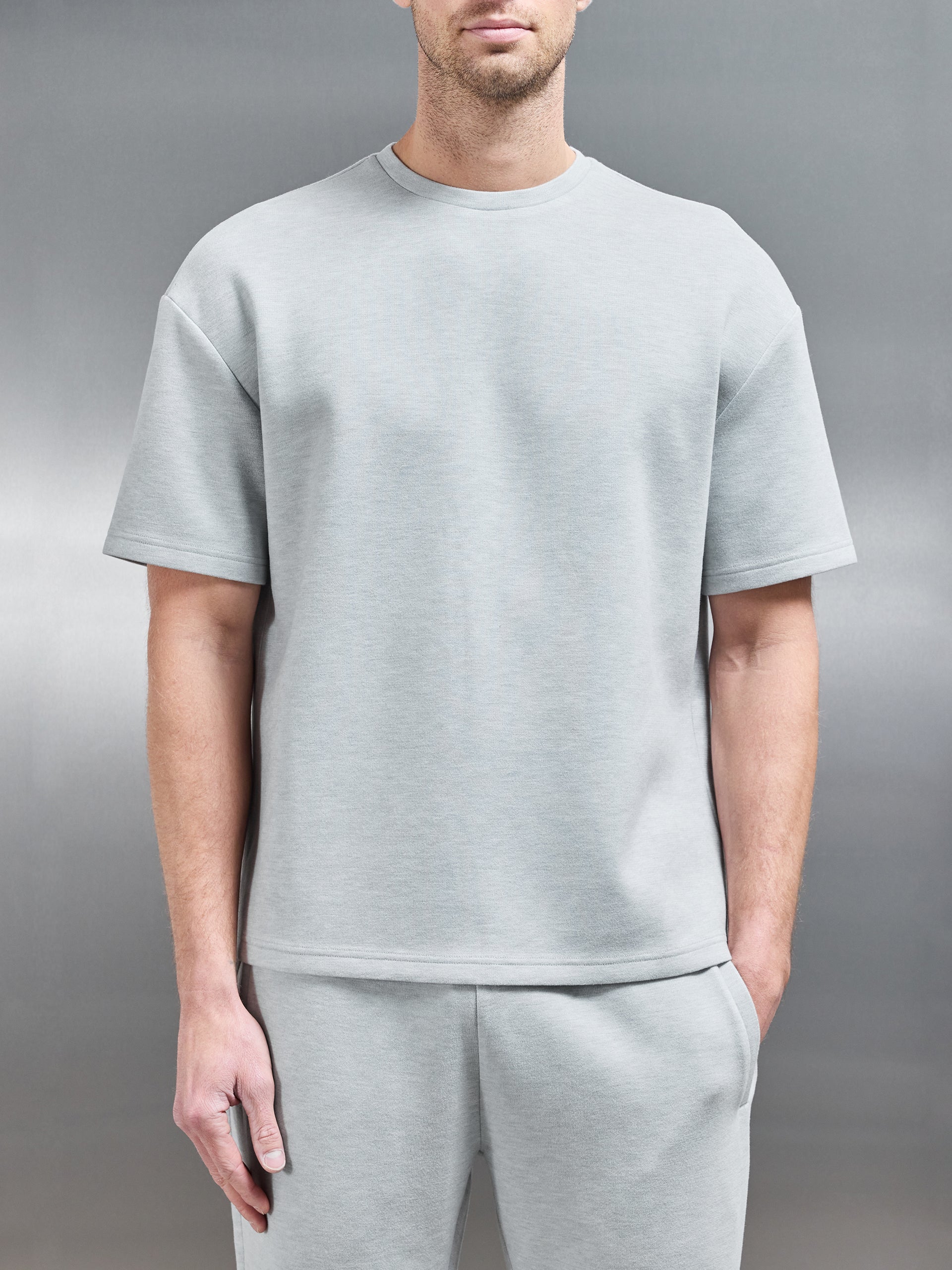 Relaxed Fit Knitted T-Shirt in Marl Grey
