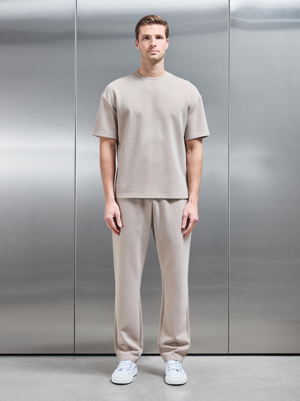 Relaxed Fit Knitted T-Shirt in Stone