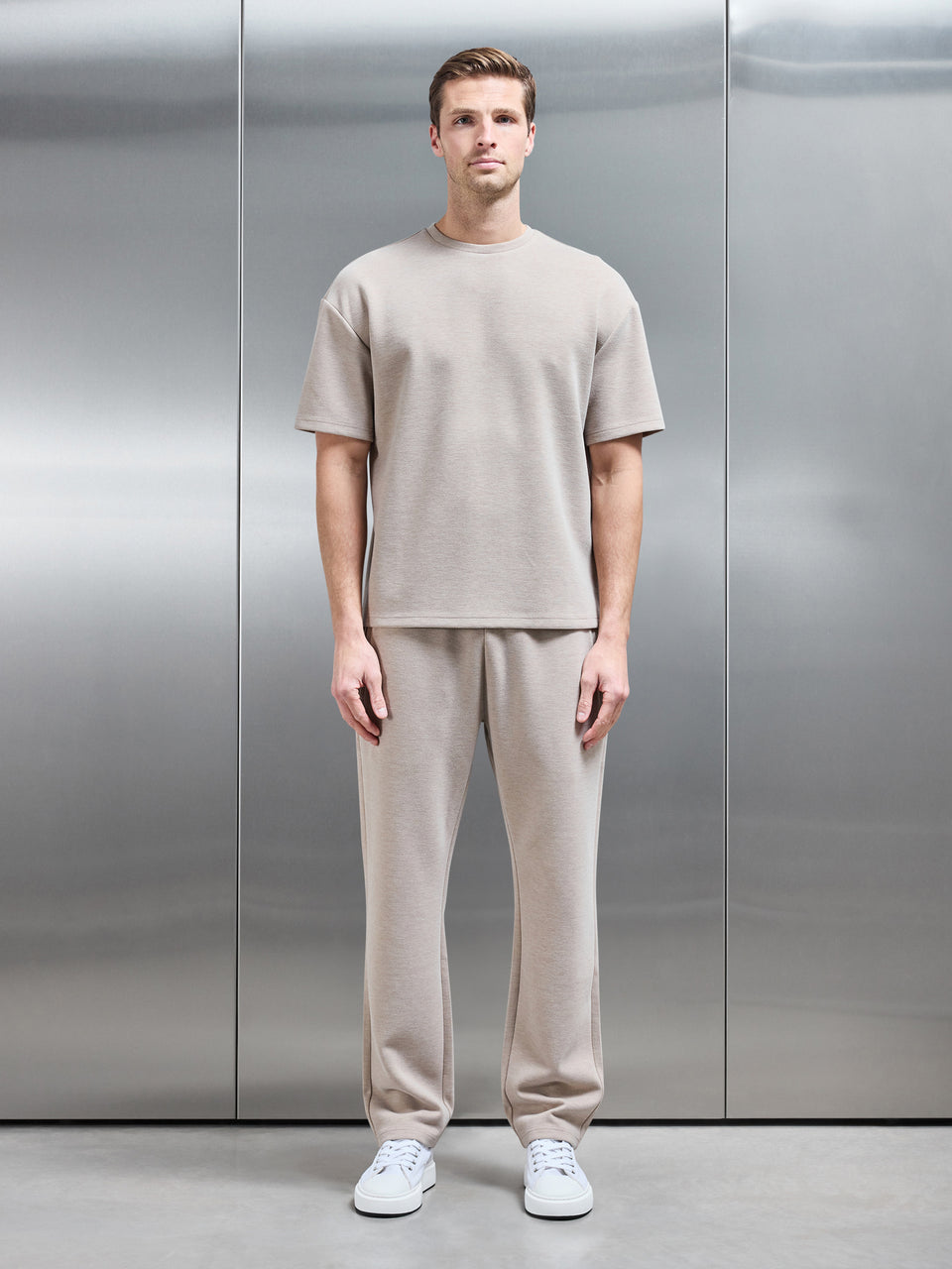 Relaxed Fit Knitted T-Shirt in Stone