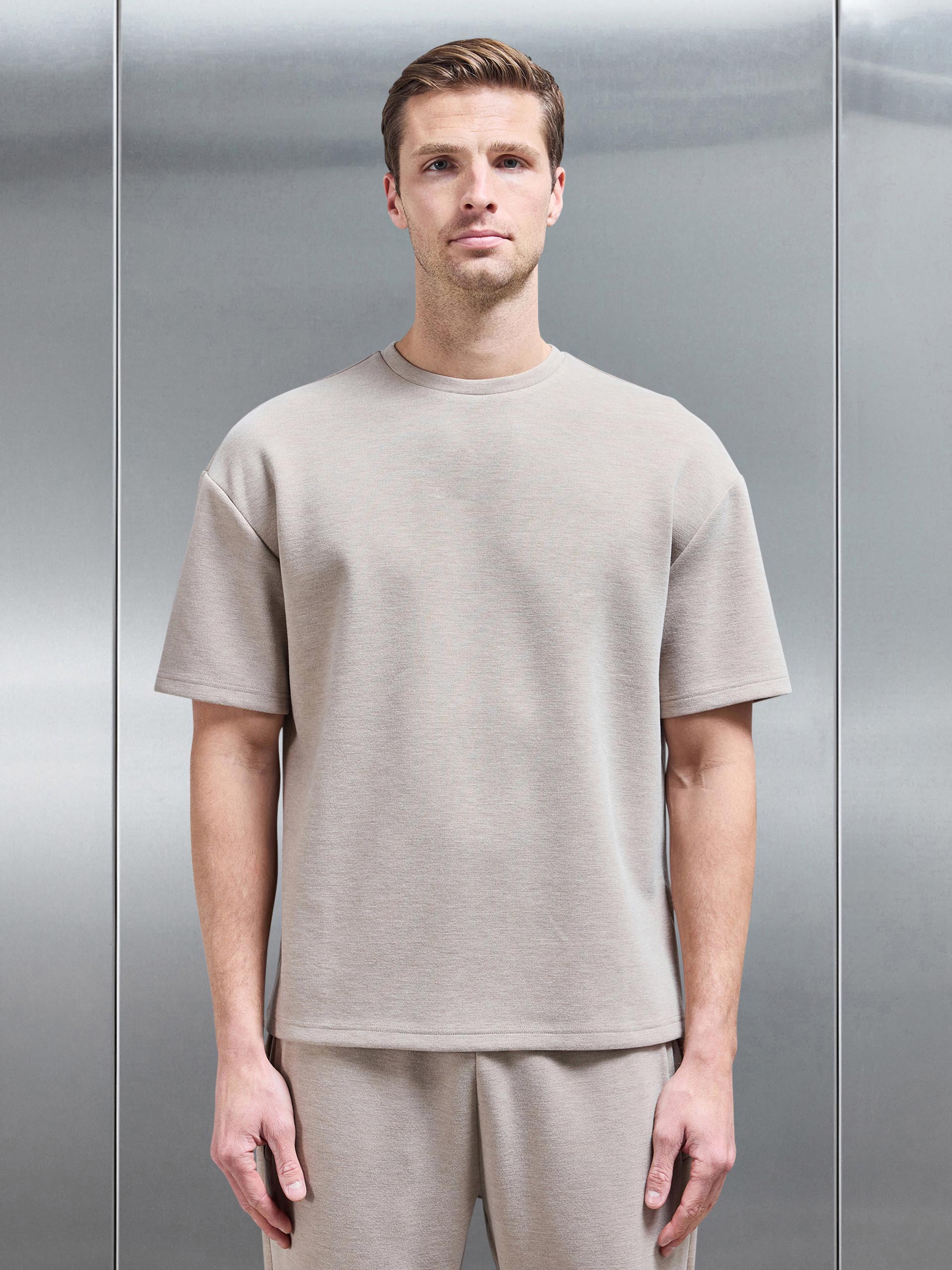 Relaxed Fit Knitted T-Shirt in Stone