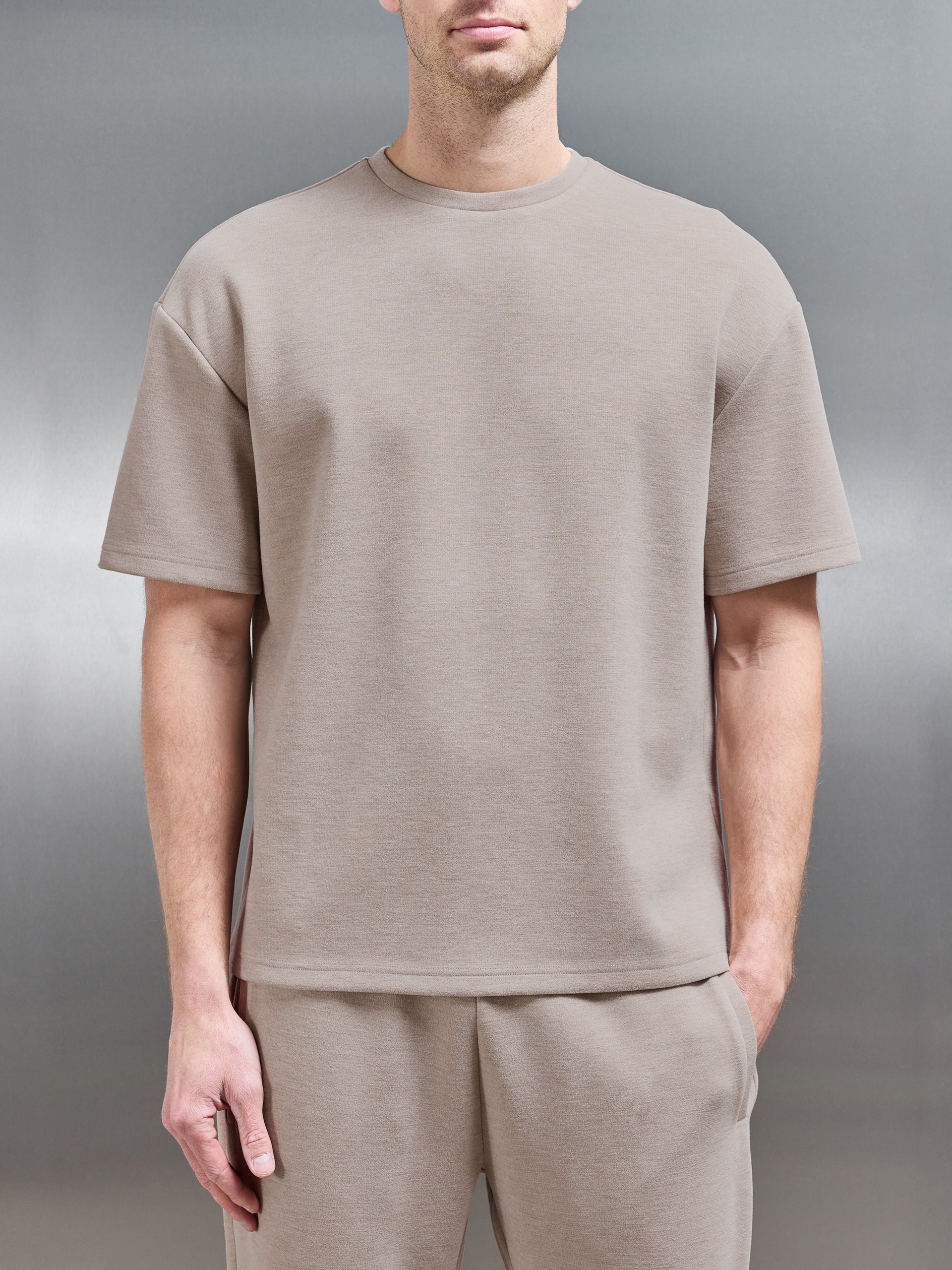 Relaxed Fit Knitted T-Shirt in Stone