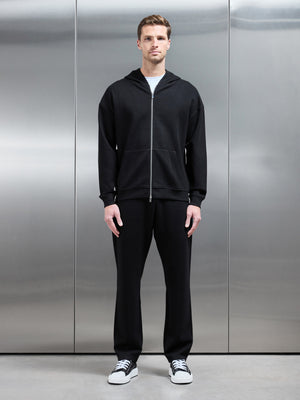 Relaxed Fit Knitted Zip Through Hoodie in Black