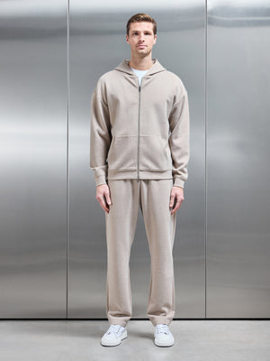 Relaxed Fit Knitted Zip Through Hoodie in Stone
