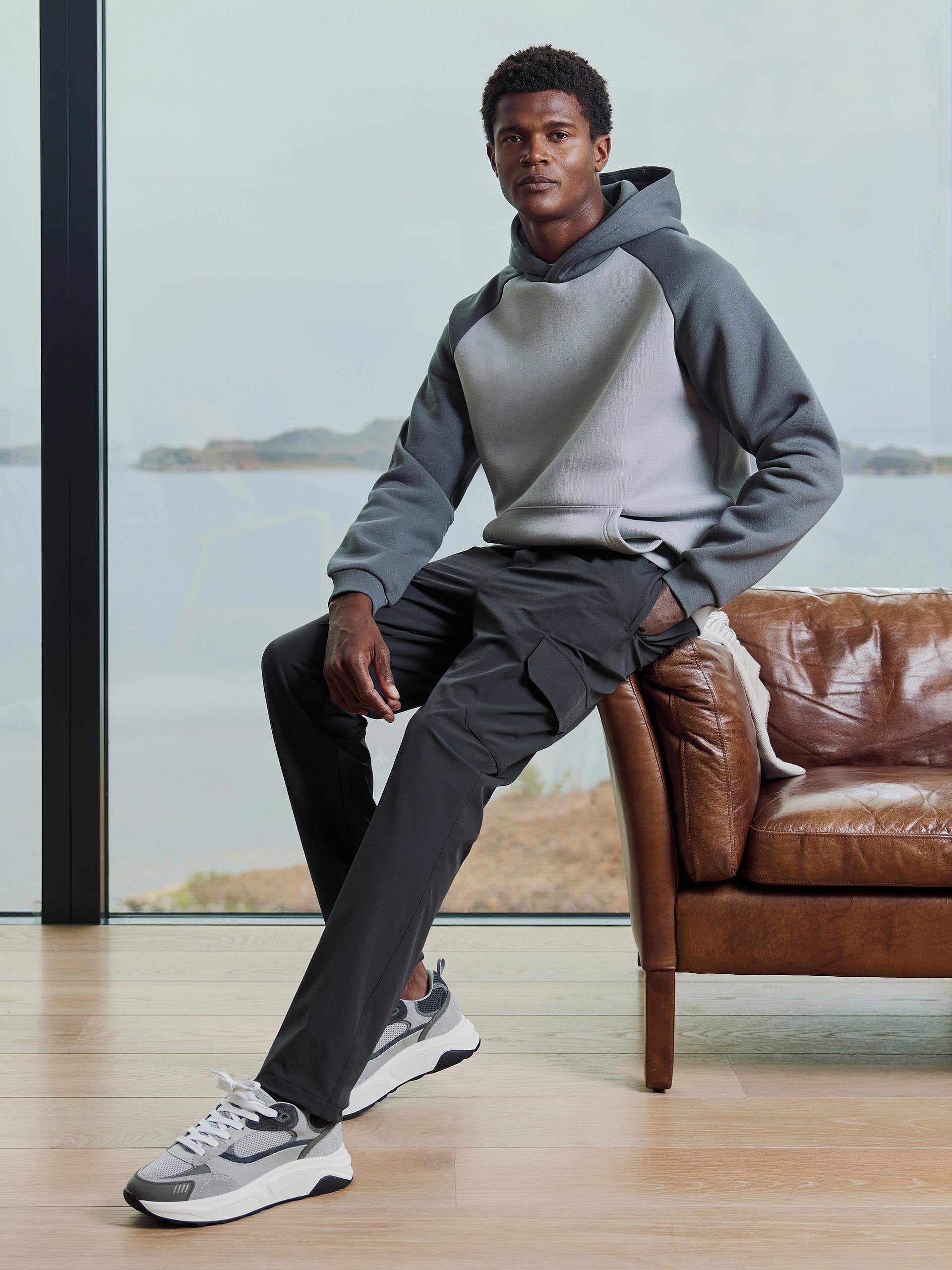 Neoprene Raglan Colour Block Hoodie in Grey Mid Grey