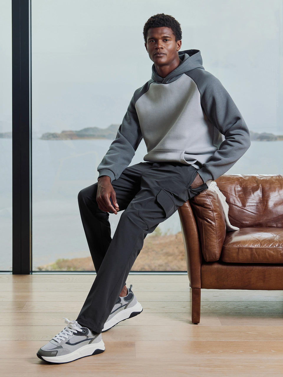Neoprene Raglan Colour Block Hoodie in Grey Mid Grey