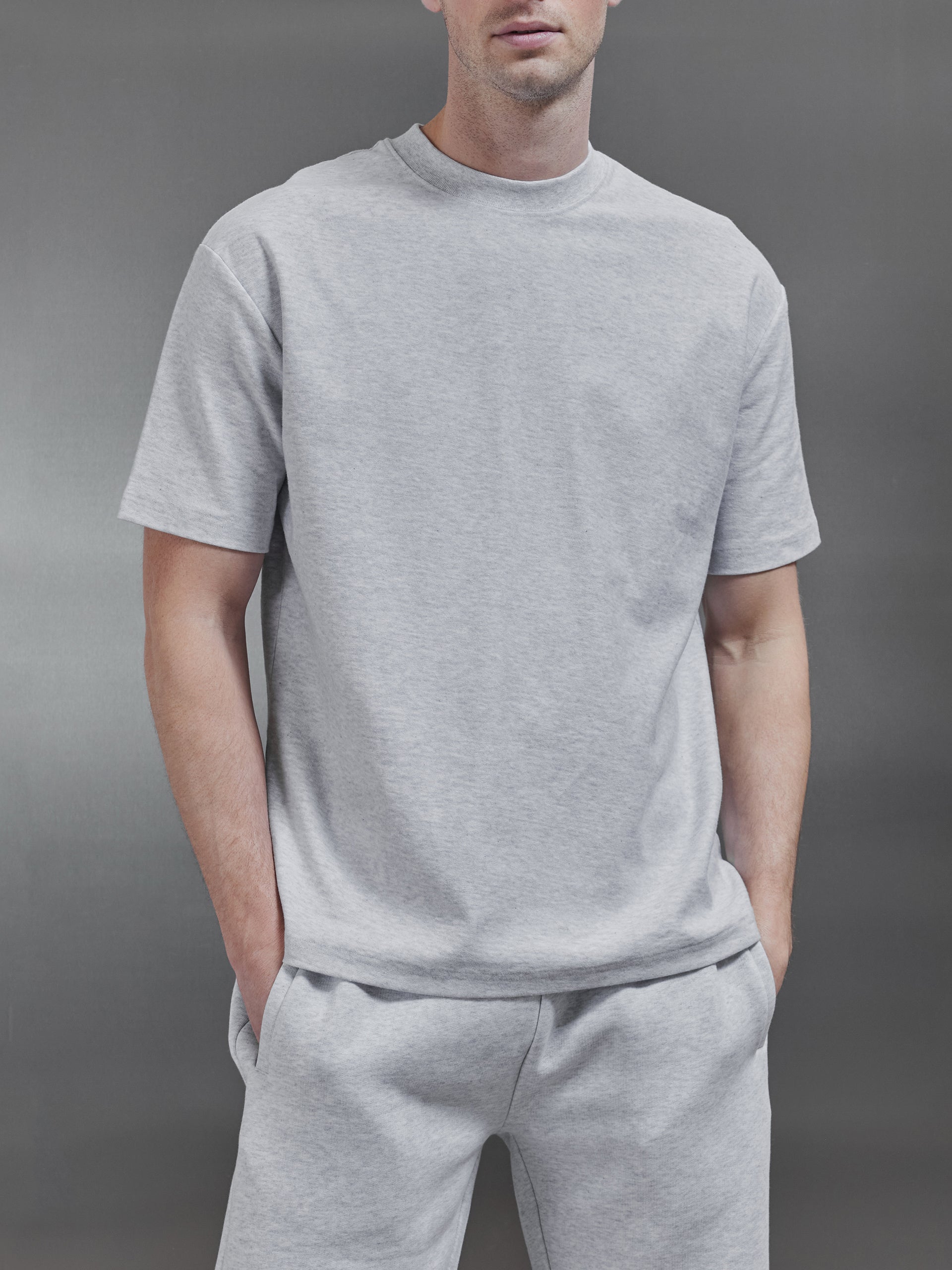 Relaxed Fit Cotton T-Shirt in Marl Grey