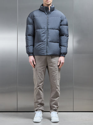 Relaxed Funnel Neck Puffer Jacket in Grey