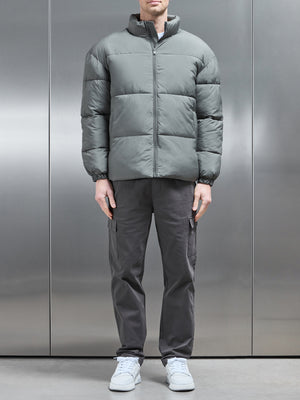 Relaxed Funnel Neck Puffer Jacket in Sage