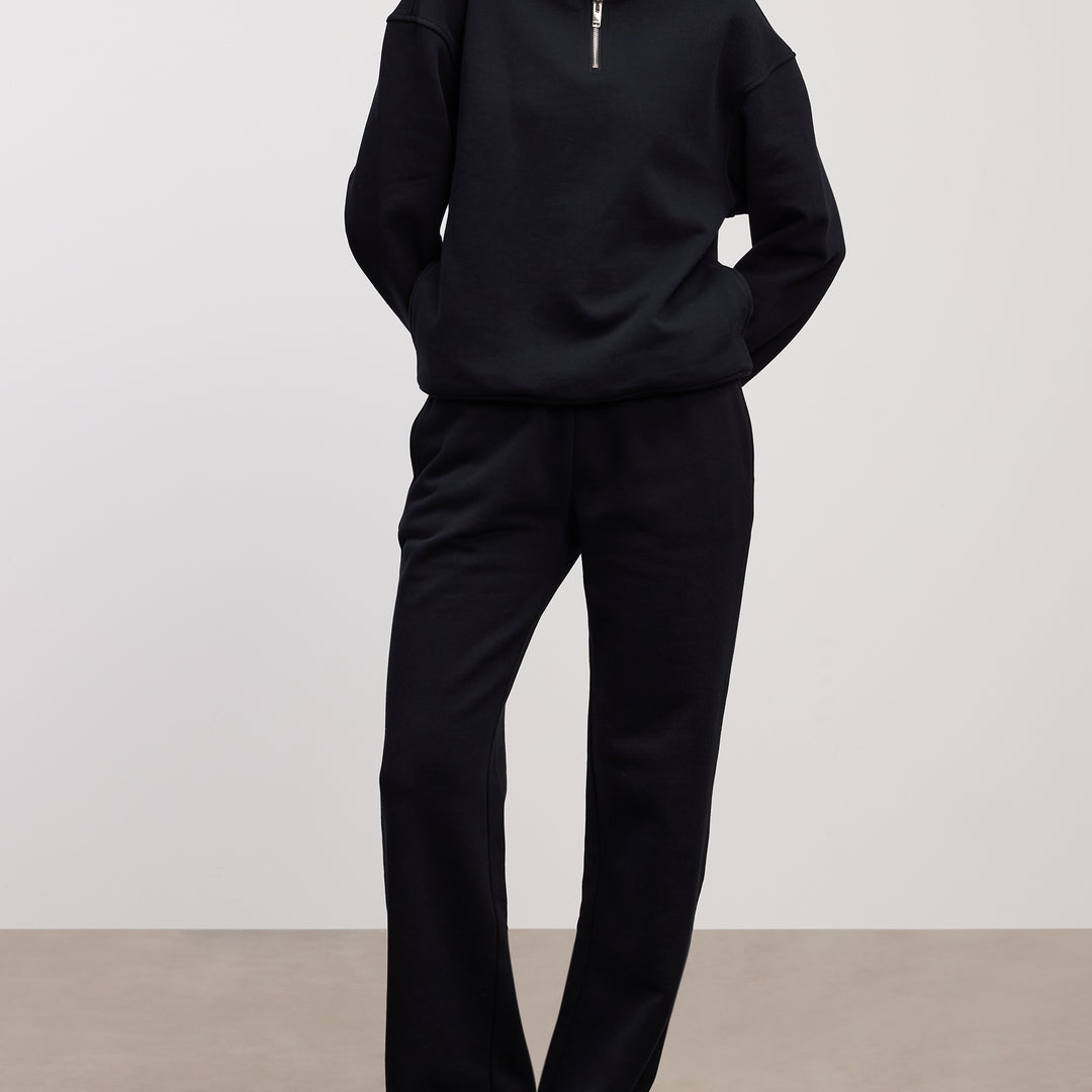 Womens Relaxed Jersey Half Zip in Black