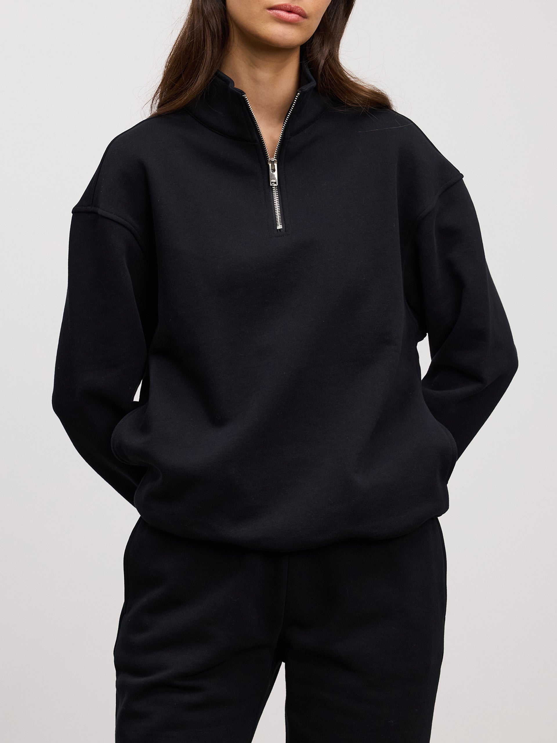 Womens Relaxed Jersey Half Zip in Black