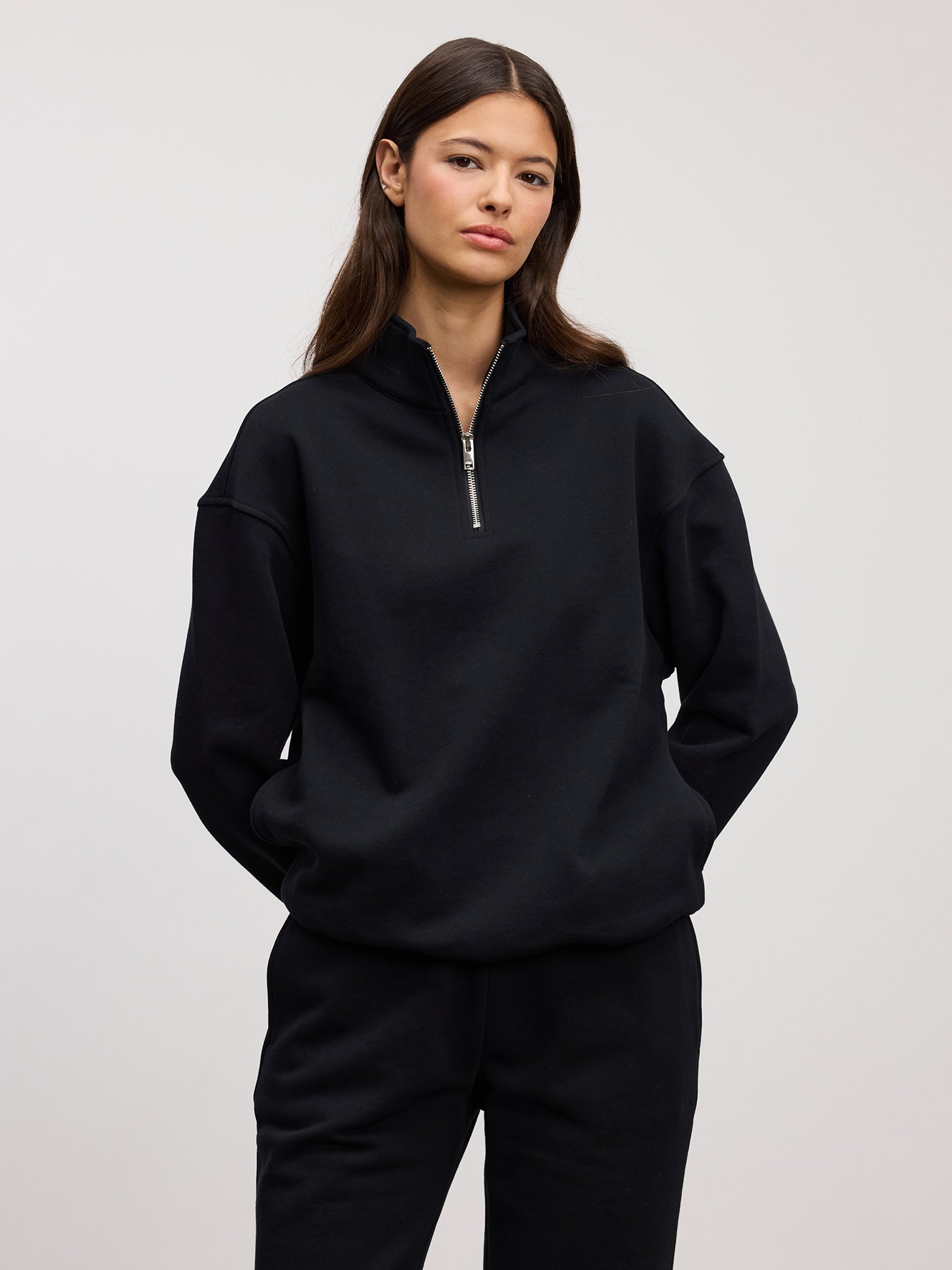 Womens Relaxed Jersey Half Zip in Black