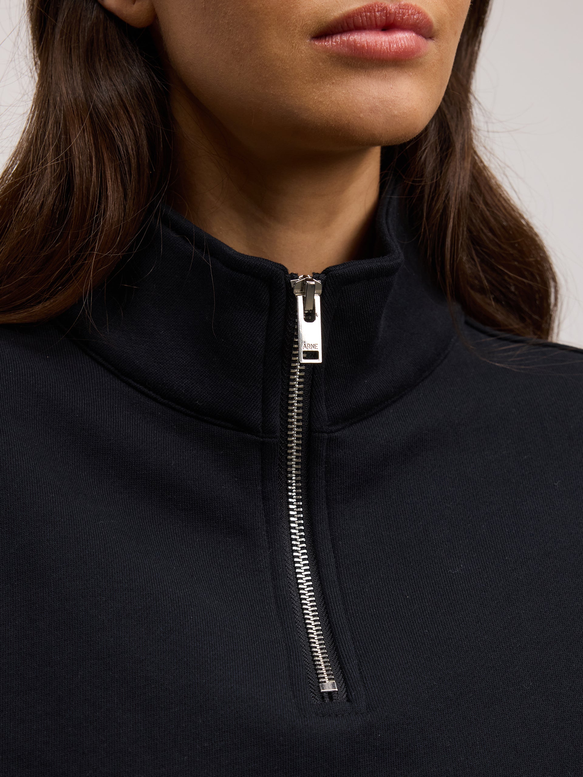 Womens Relaxed Jersey Half Zip in Black