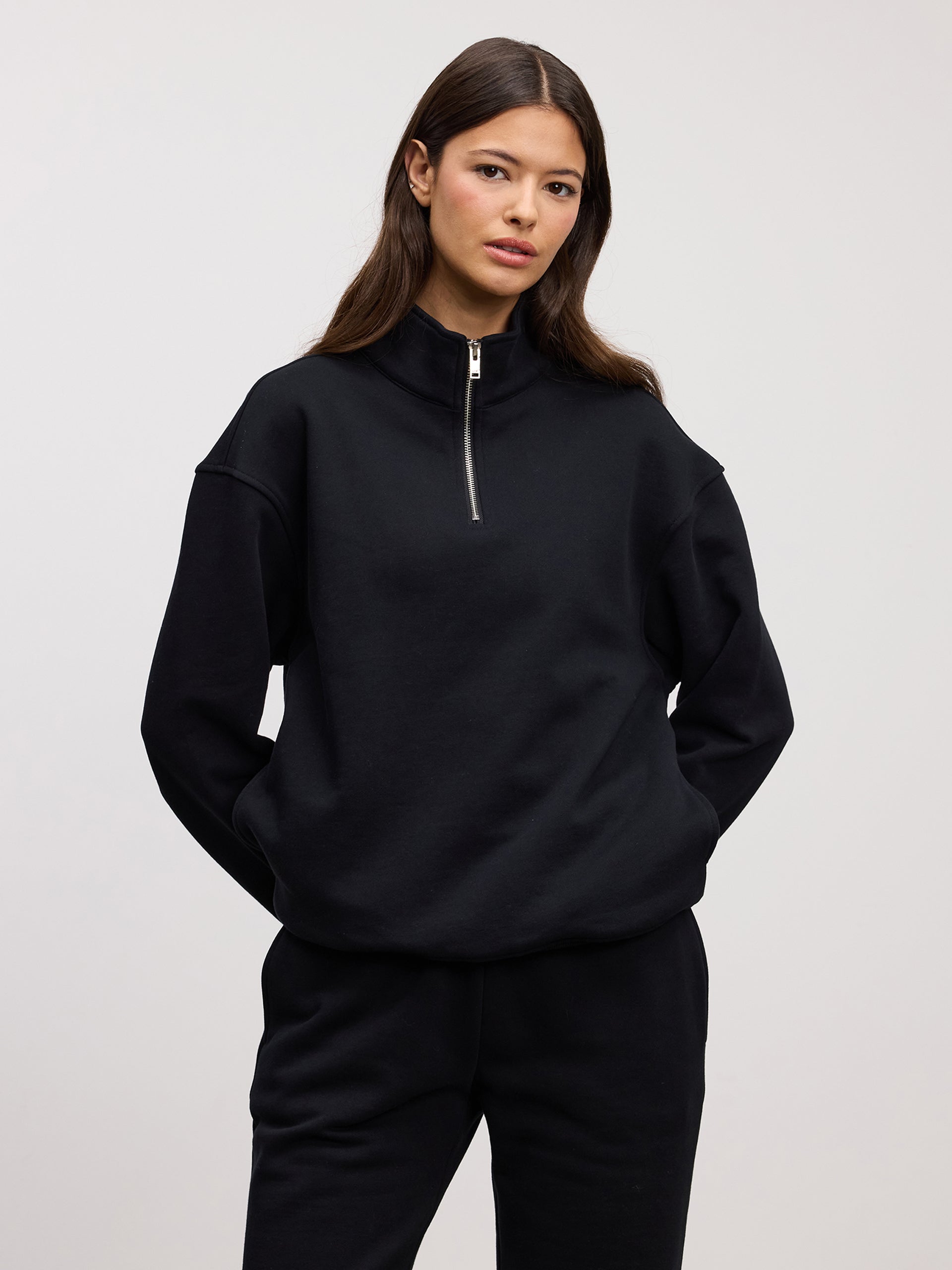 Womens Relaxed Jersey Half Zip in Black