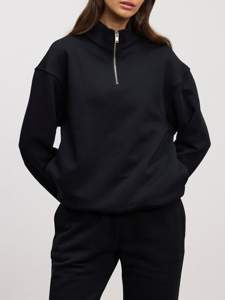 Womens Relaxed Jersey Half Zip in Black