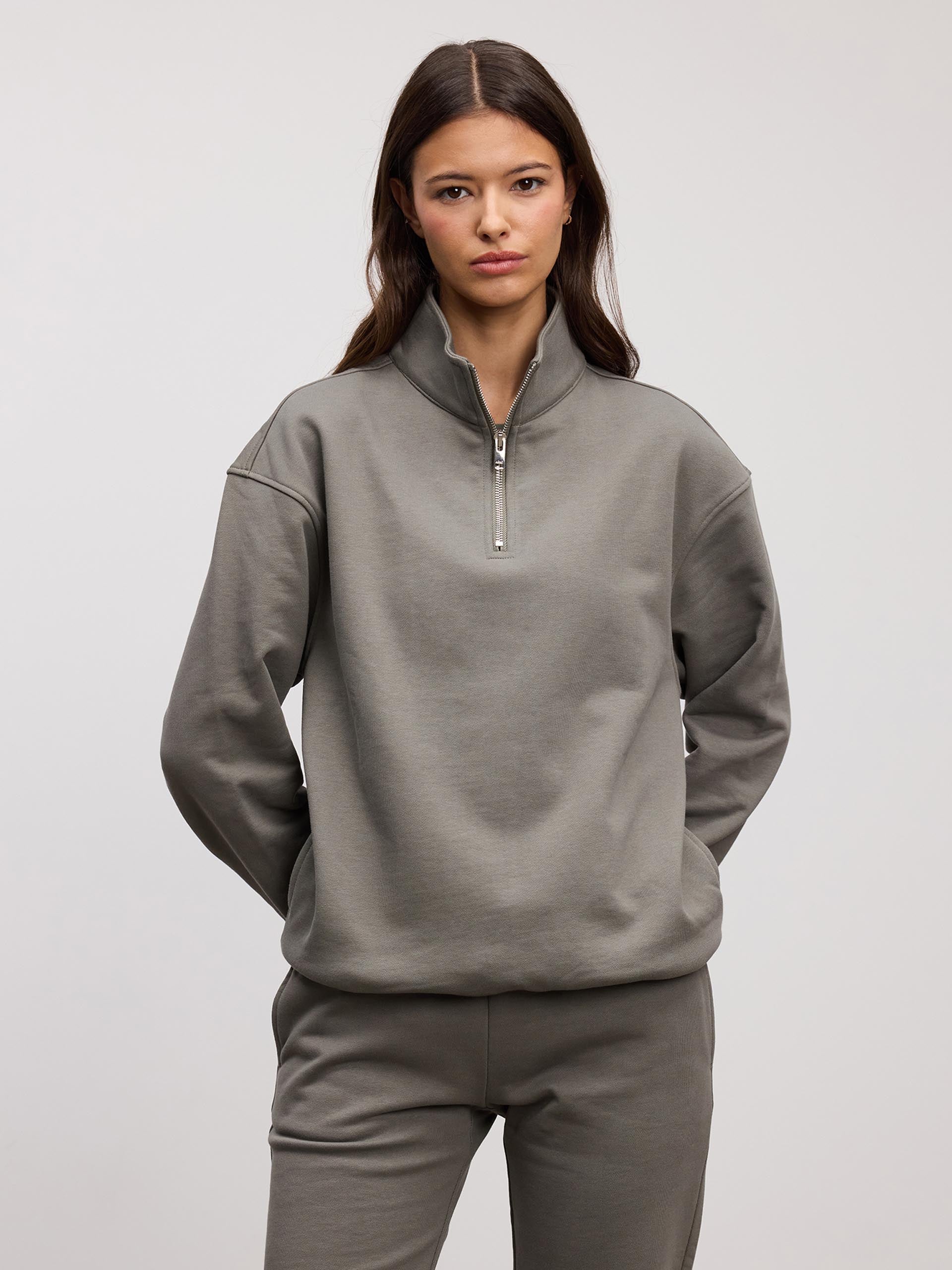 Womens Relaxed Jersey Half Zip in Sage