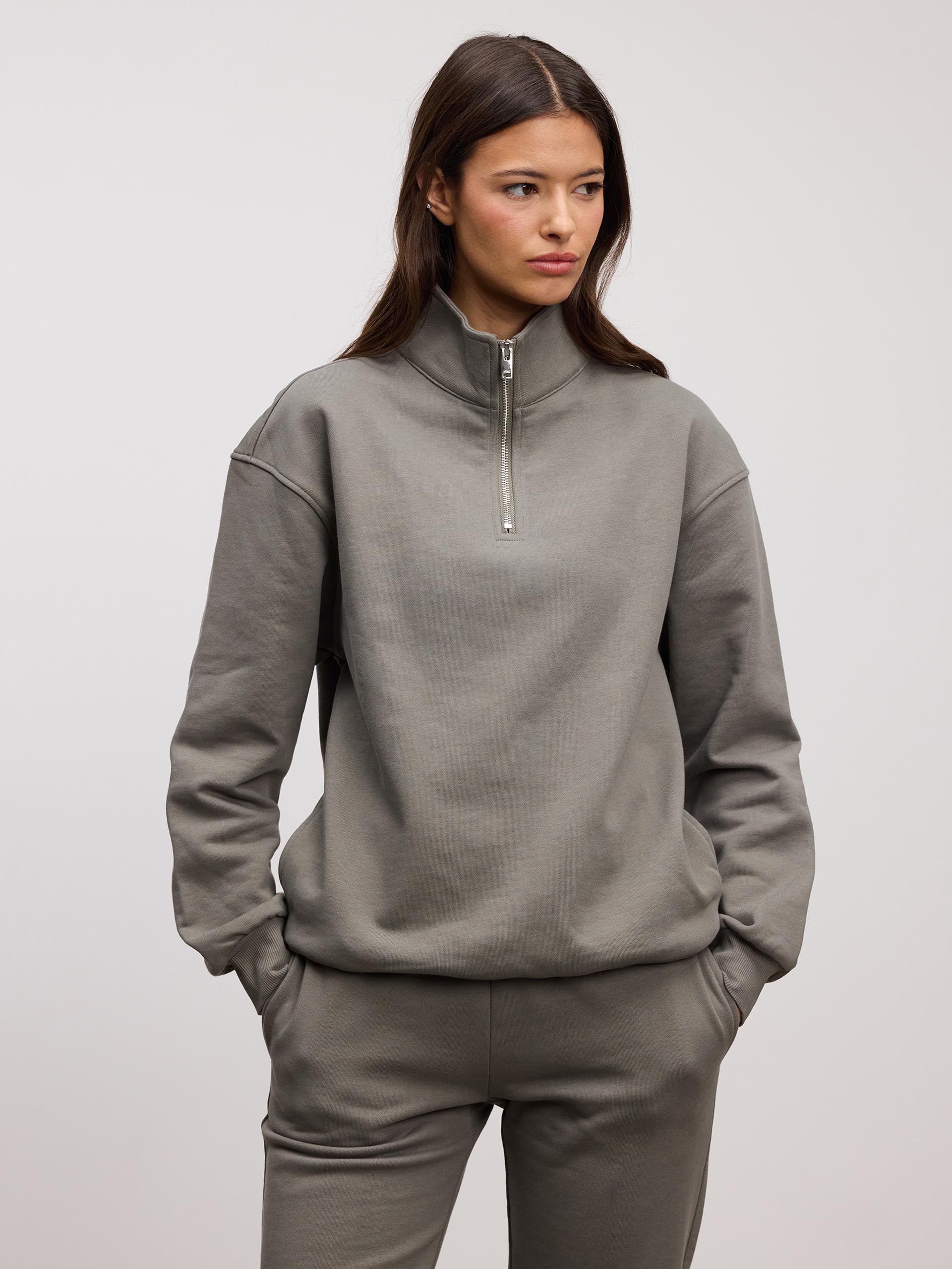 Womens Relaxed Jersey Half Zip in Sage