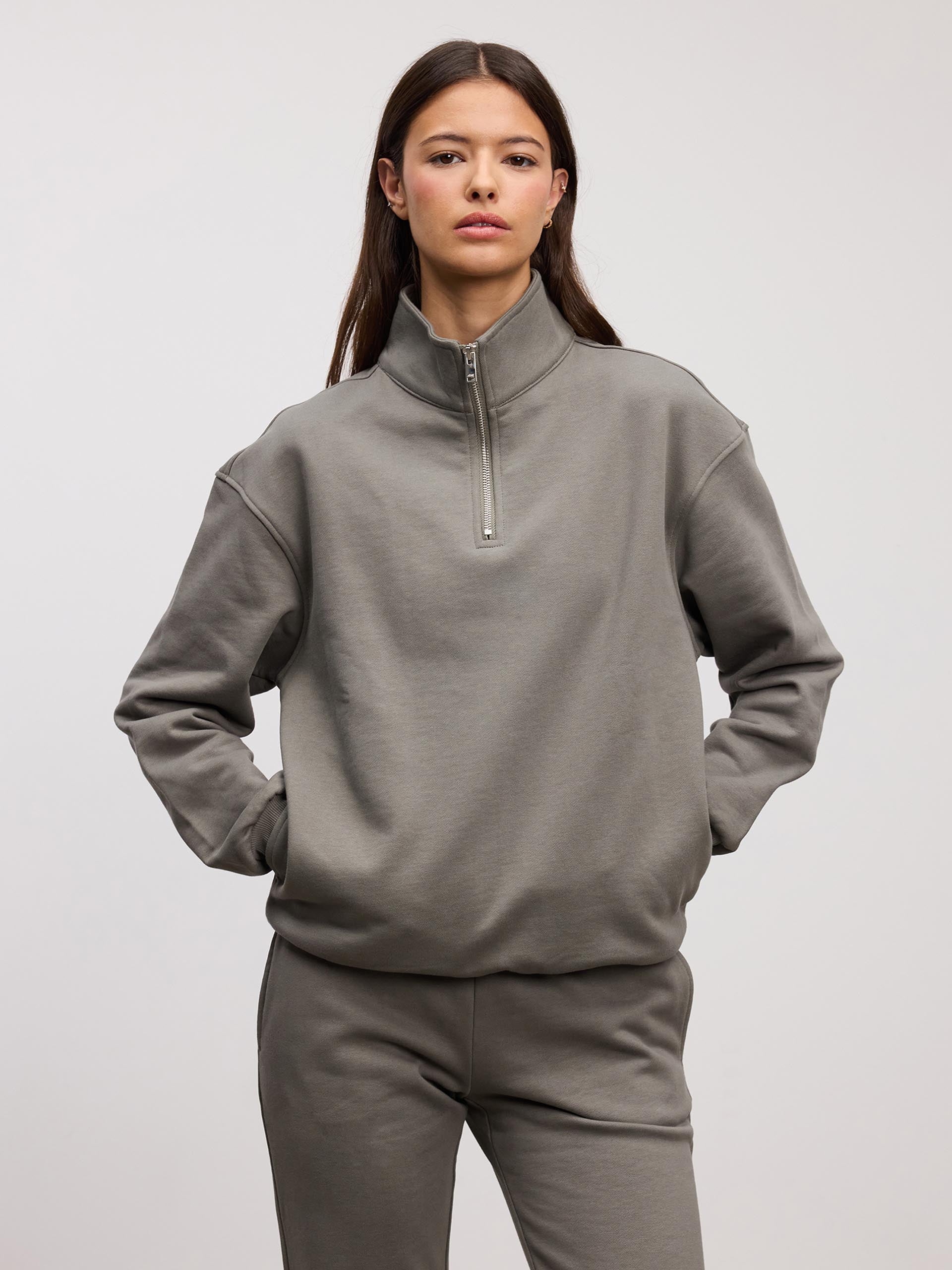 Womens Relaxed Jersey Half Zip in Sage