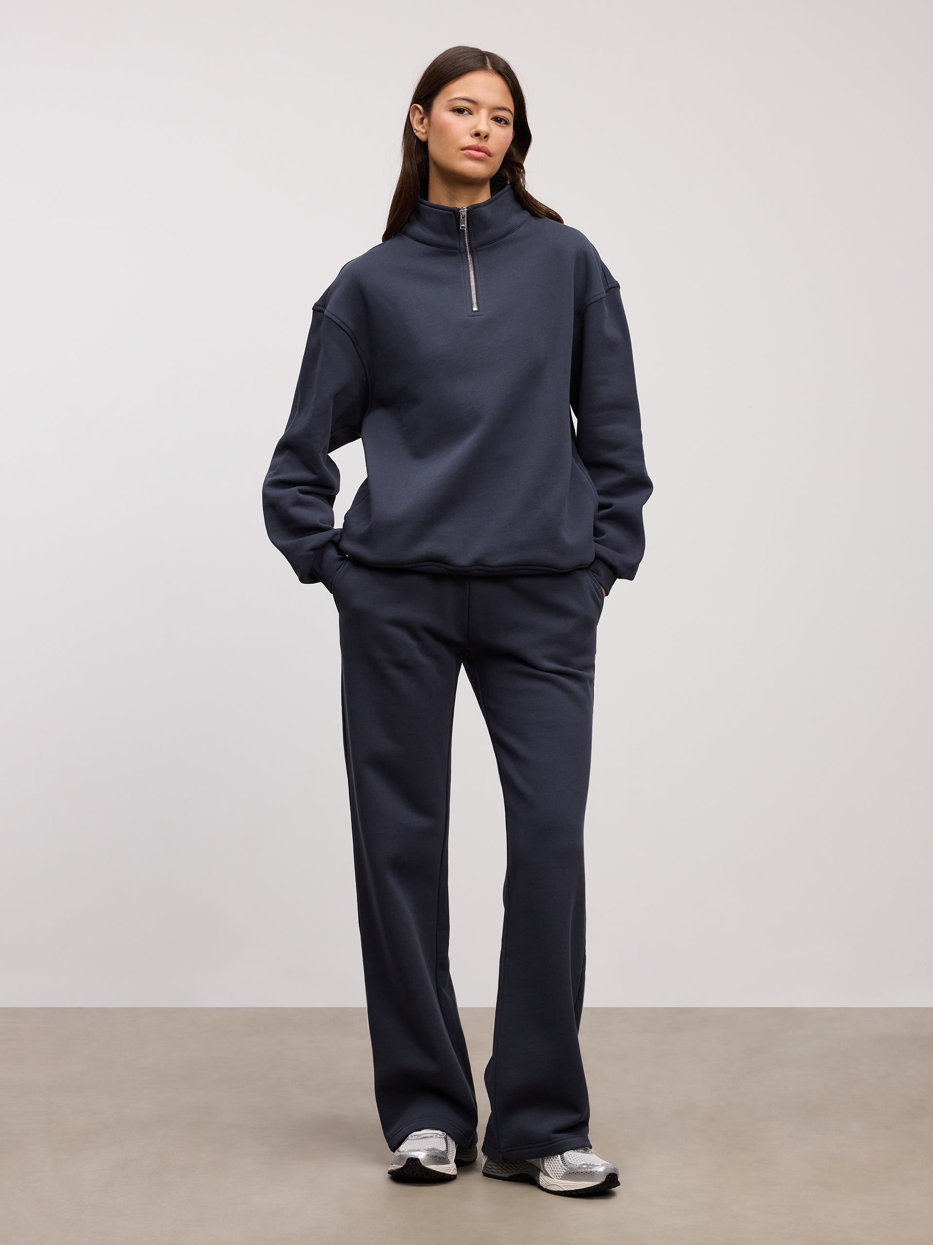 Womens Relaxed Jersey Half Zip in Slate Blue