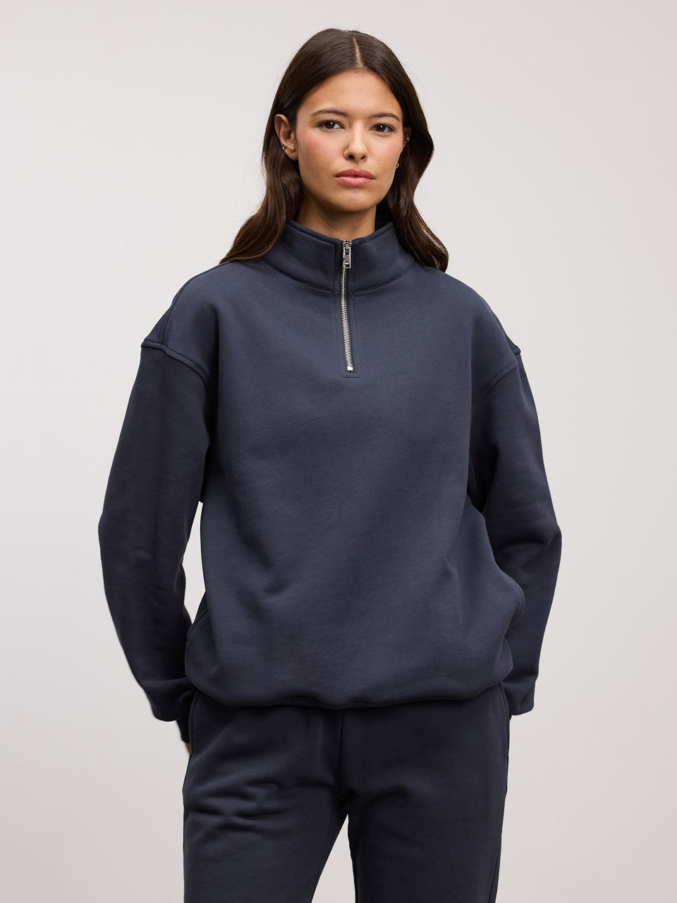 Womens Relaxed Jersey Half Zip in Slate Blue