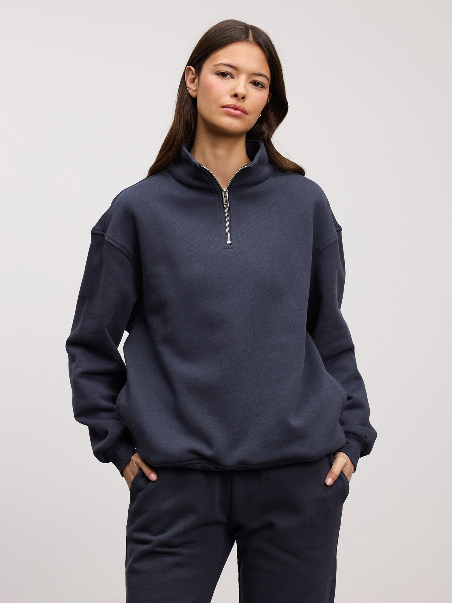 Womens Relaxed Jersey Half Zip in Slate Blue