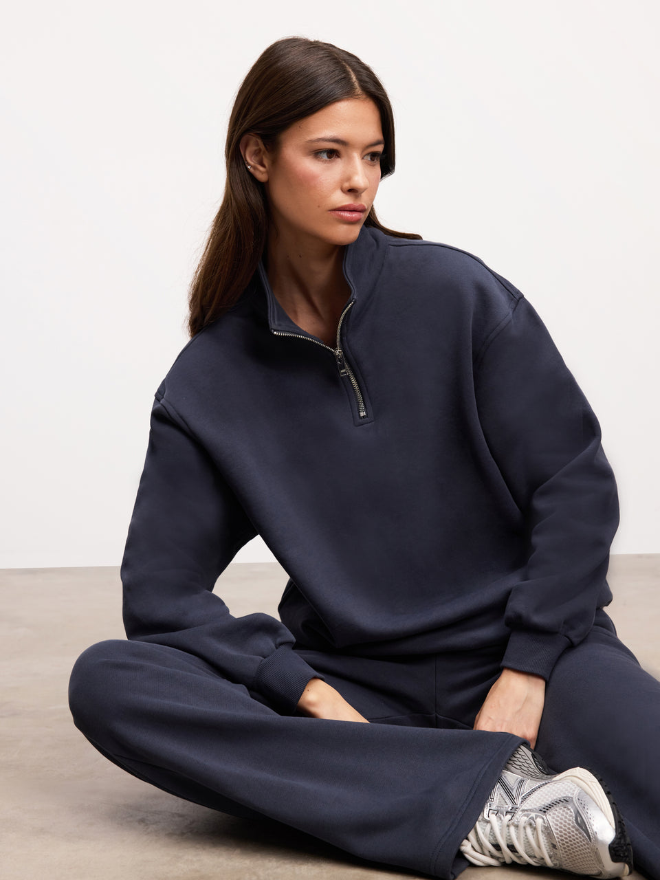 Womens Relaxed Jersey Half Zip in Slate Blue