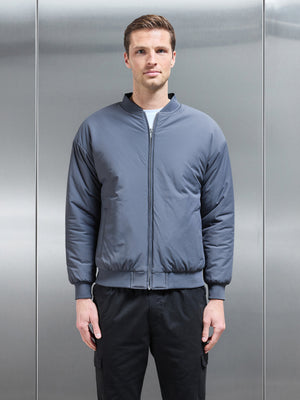 Relaxed Padded Reversible Bomber Jacket in Black Grey