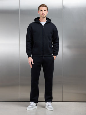 Relaxed Zip Through Hoodie in Black