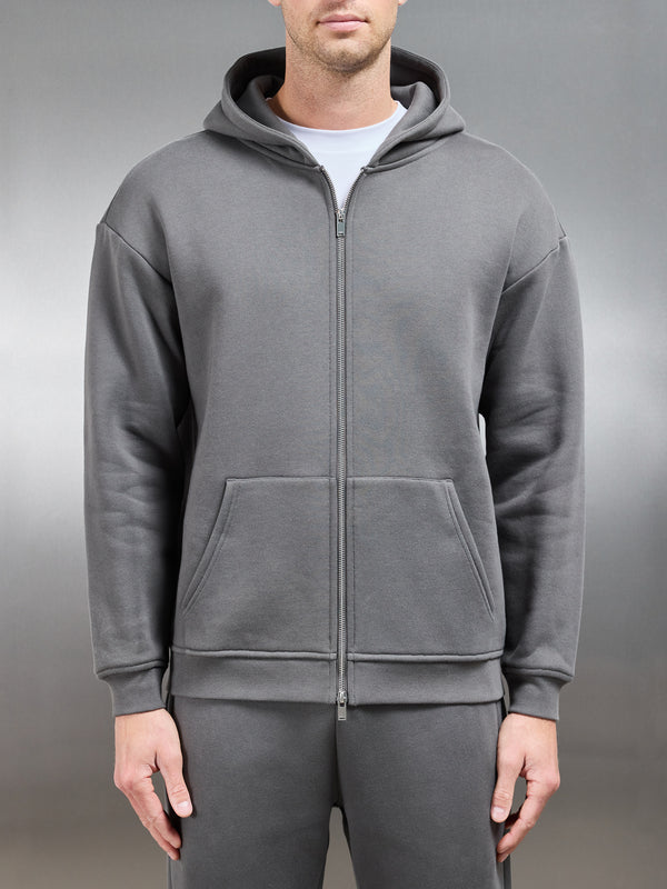 Relaxed Zip Through Hoodie in Grey