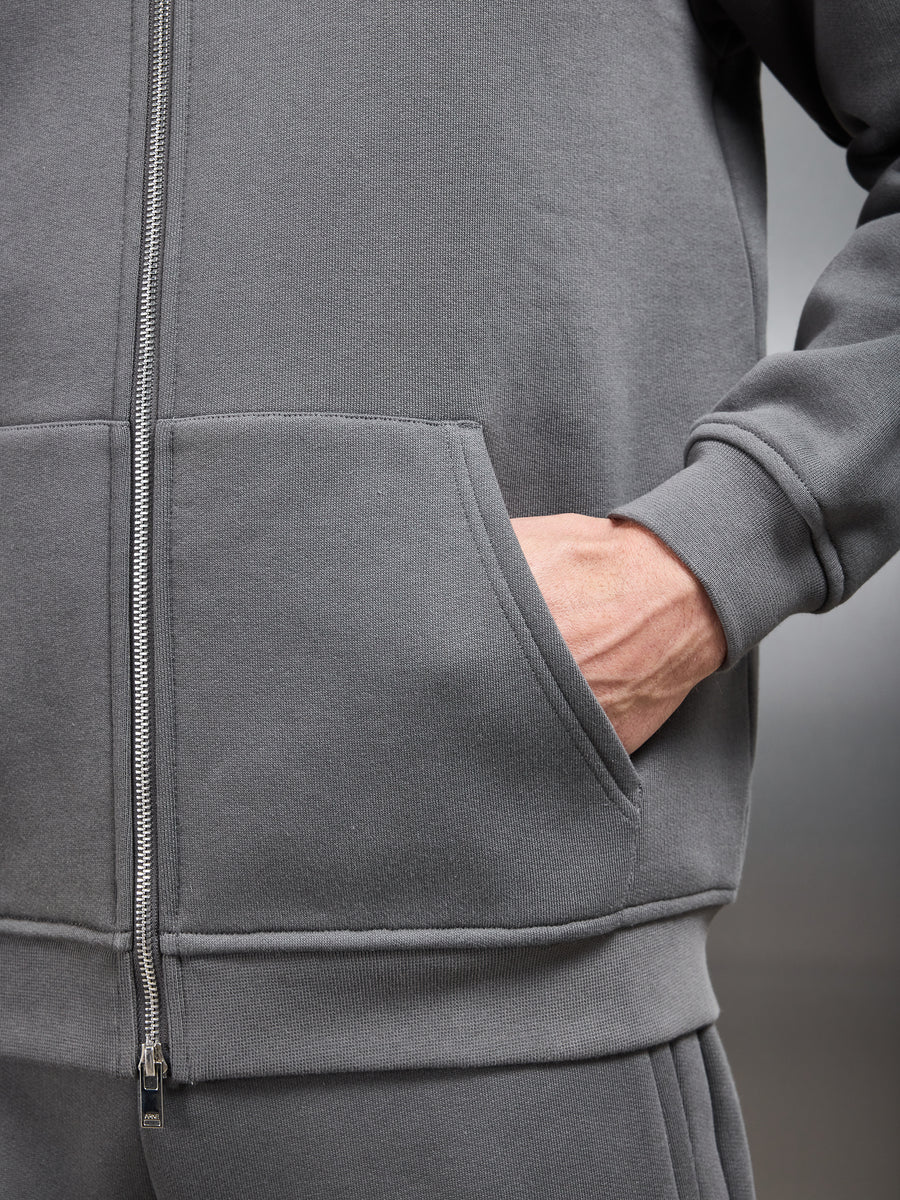 Relaxed Zip Through Hoodie in Grey