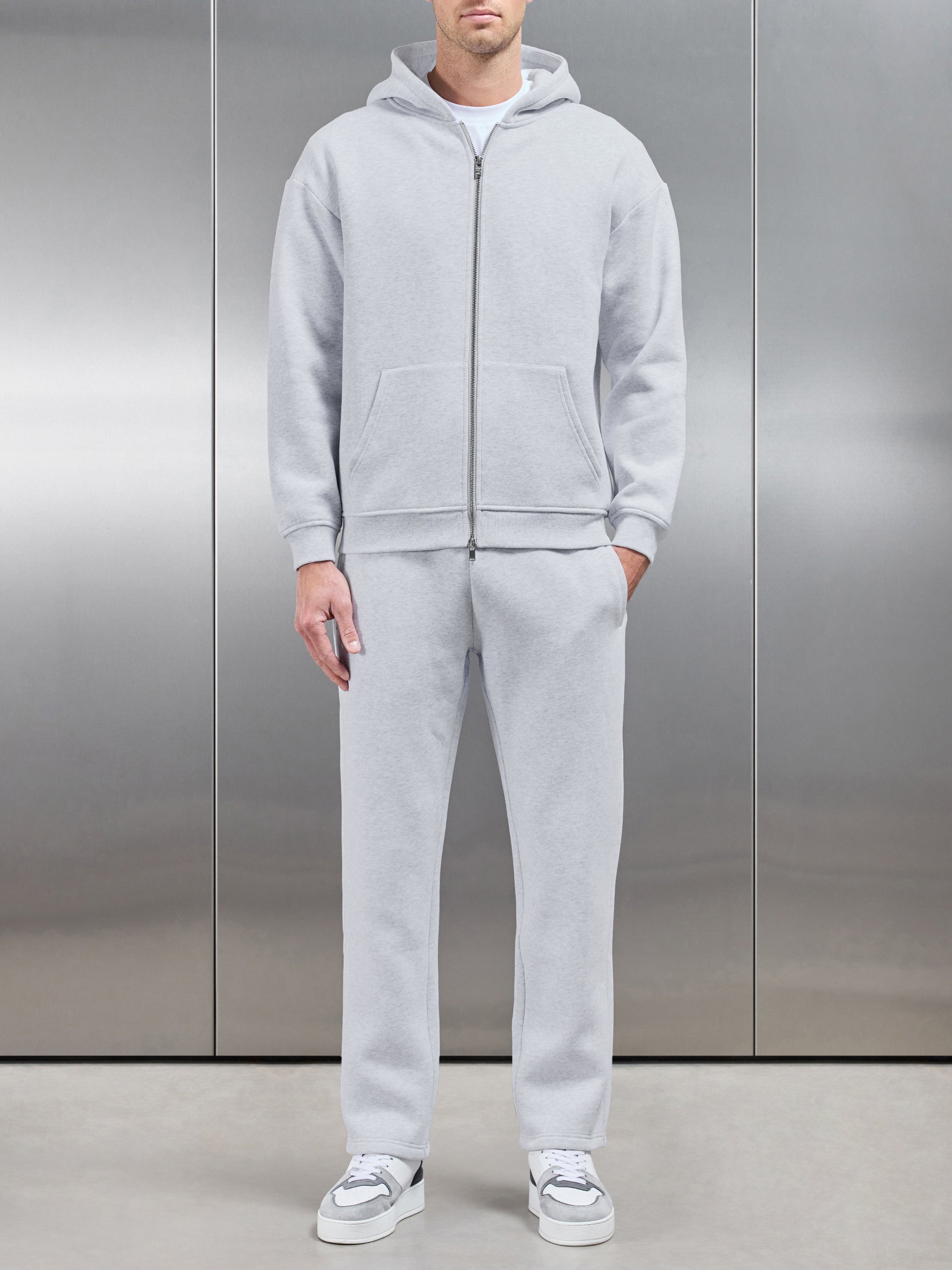 Relaxed Zip Through Hoodie in Marl Grey