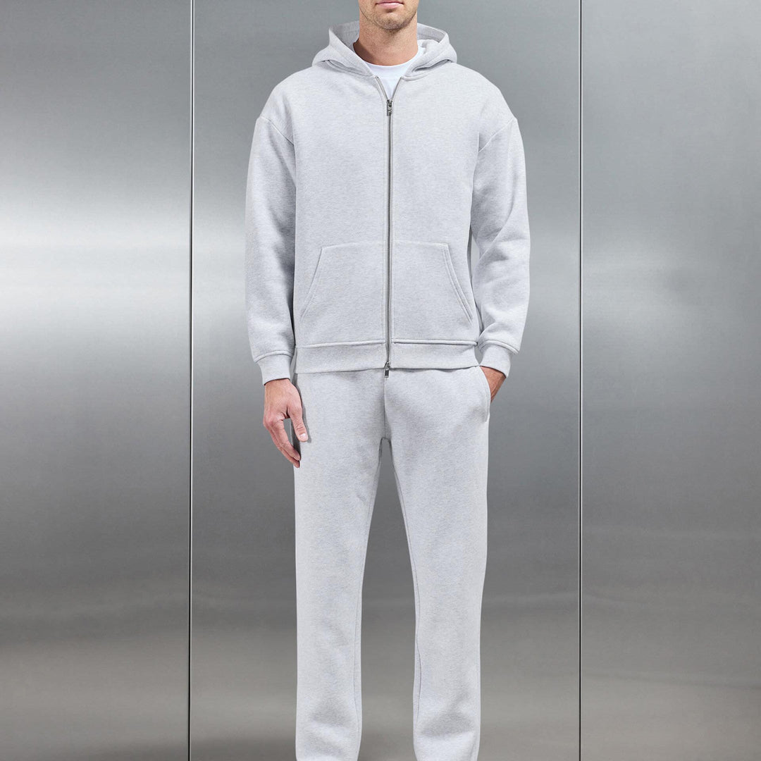 Relaxed Zip Through Hoodie in Marl Grey