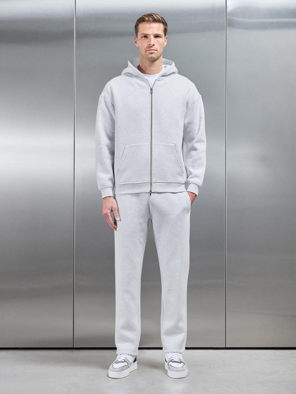 Relaxed Zip Through Hoodie in Marl Grey