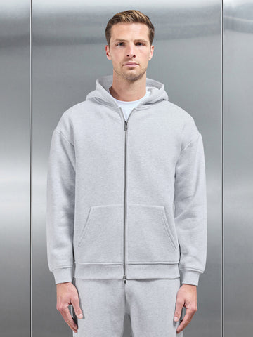 Relaxed Zip Through Hoodie in Marl Grey