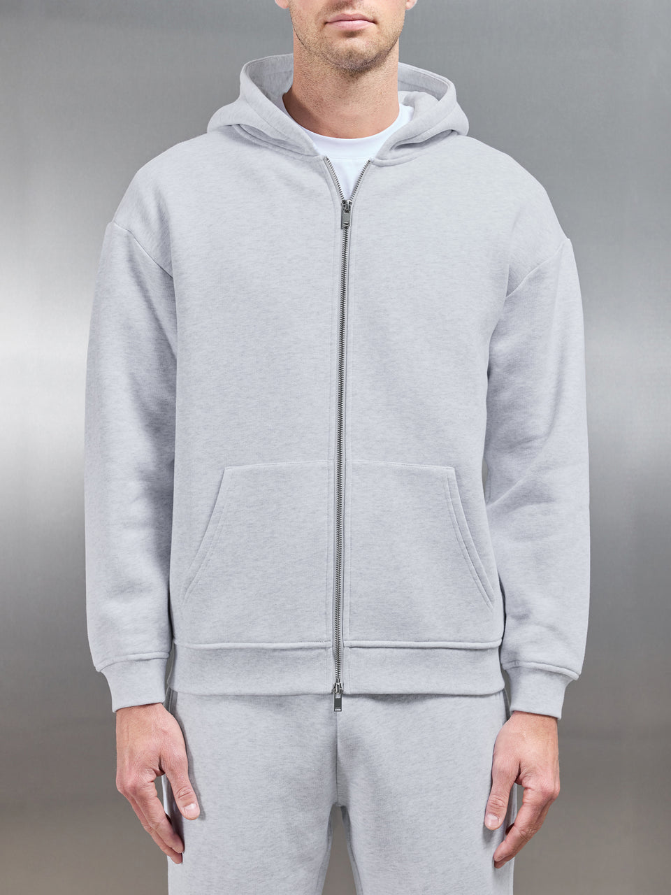 Relaxed Zip Through Hoodie in Marl Grey